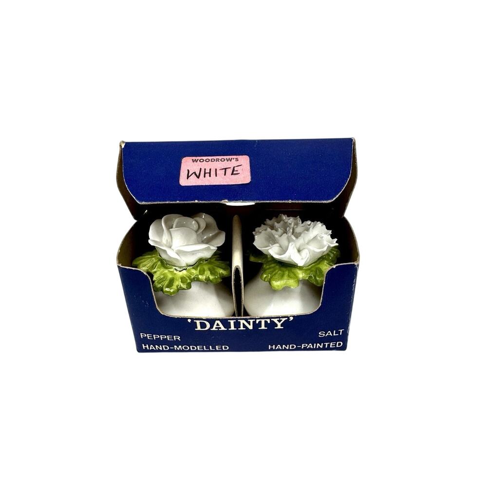 Aynsley Bone China White Floral Flower Salt & Pepper Shakers Set Made in England